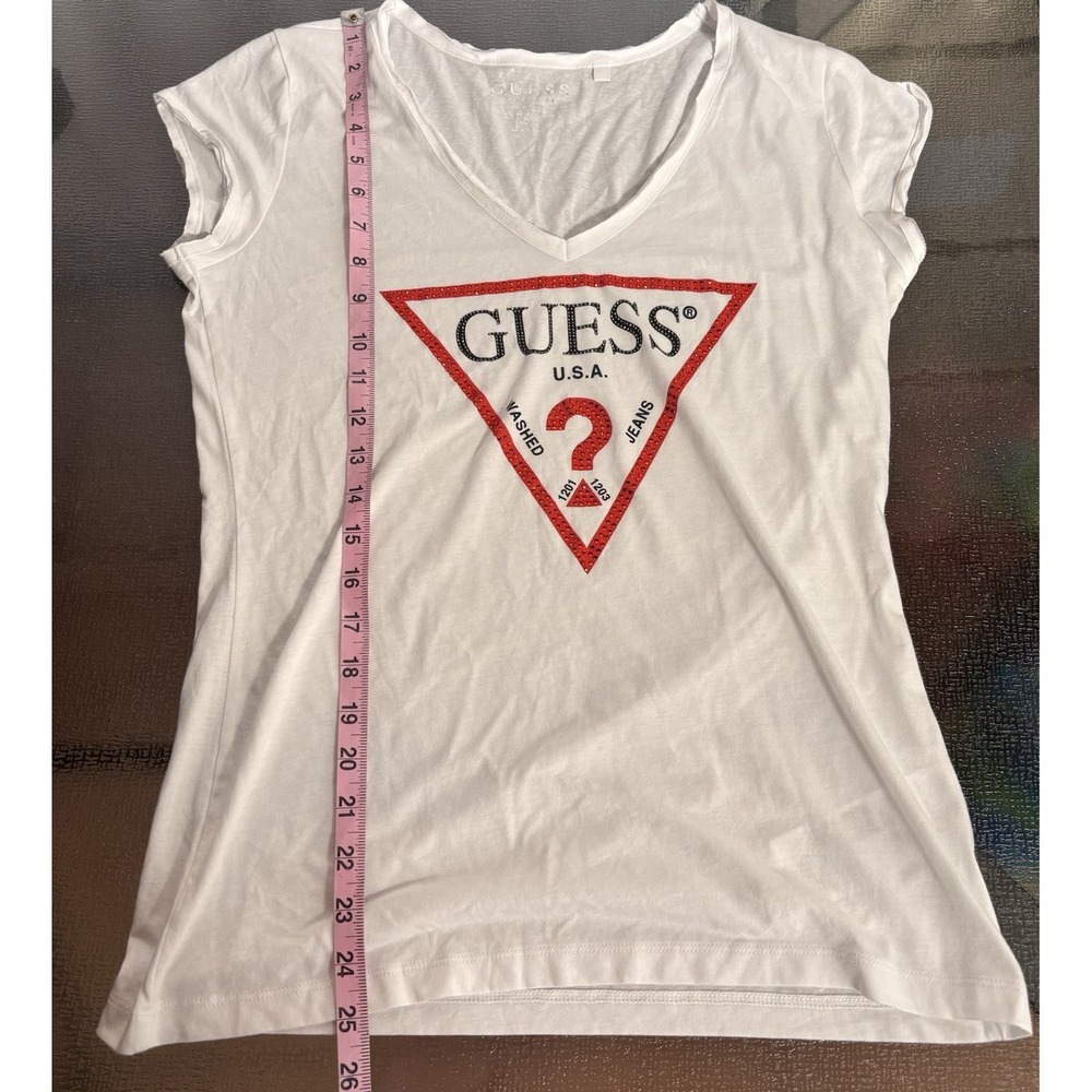 Guess Top Womens Large Bling USA Y2K 90s Streetwear Rhinestone Classic Casual - Picture 5 of 8